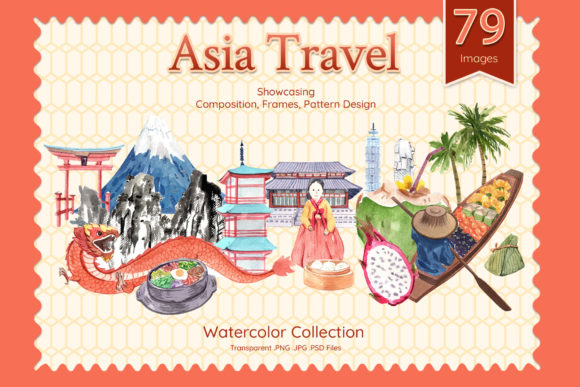 Asia Travel Watercolor Illustrations