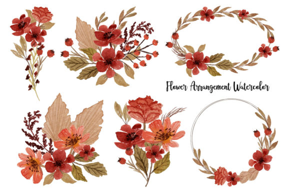 Autumn Floral Watercolor Arrangement Illustrations