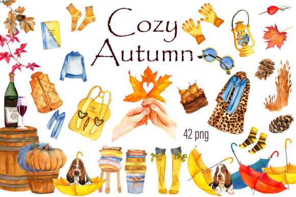 Autumn Watercolor Clipart, Fall Cozy Illustrations