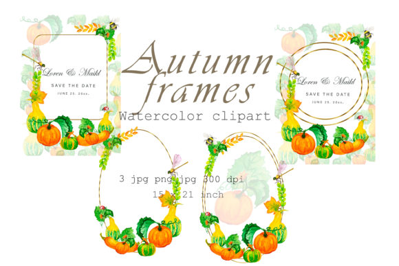 Autumn Watercolor Clipart, Pumpkins Frame