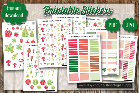 Autumn Watercolor Unique Stickerset Illustrations