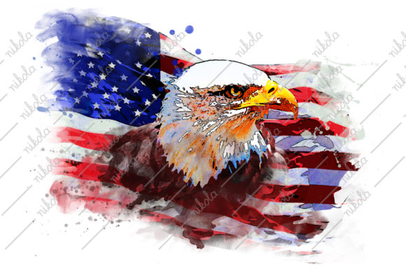 Bald Eagle American Flag Watercolor Illustrations