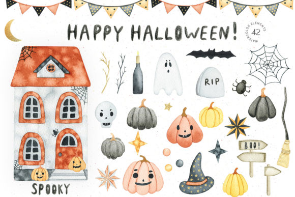 Cute Halloween Watercolor Fall Illustrations