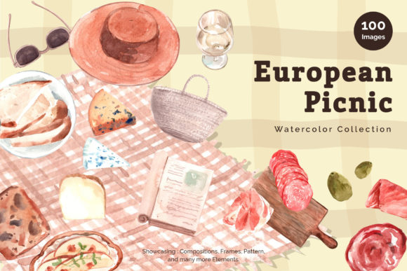 European Picnic Watercolor Illustrations