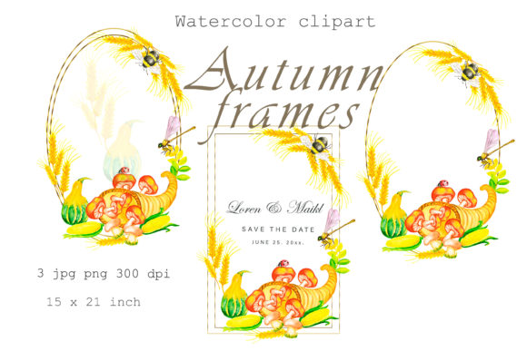 Fall Frame,Watercolor Autumn,gold Frame