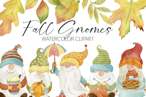 Fall Gnomes Watercolor Clipart Png, Autu Illustrations