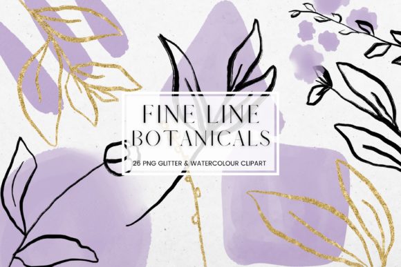 Fine Line Floral, Purple Watercolour Illustrations