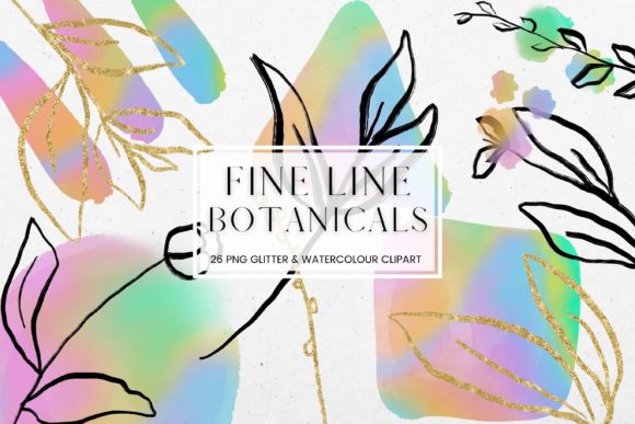 Fine Line Floral, Rainbow Watercolor Illustrations