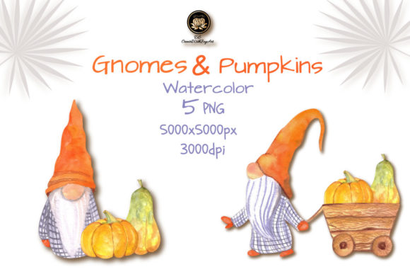 Gnomes and Pumpkins. Watercolor Set. Illustrations