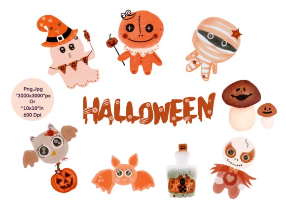 Halloween Dolls Watercolor Clipart and Illustrations