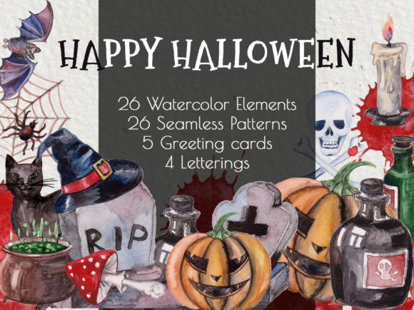 Happy Halloween. Watercolor Clip Art