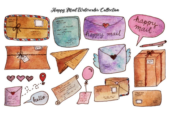 Happy Mail Doodle Sketch Watercolor Illustrations