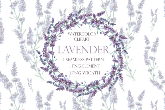 Lavender Watercolor Clipart. Wreath Illustrations