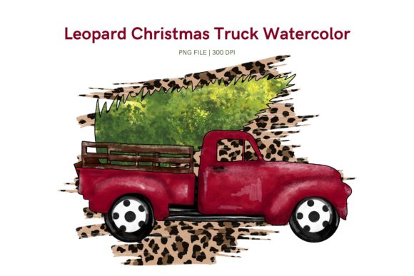 Leopard Christmas Truck Watercolor Illustrations