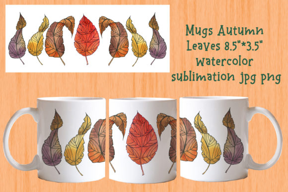 Mug Autumn Leaves Watercolor Sublimation Illustrations