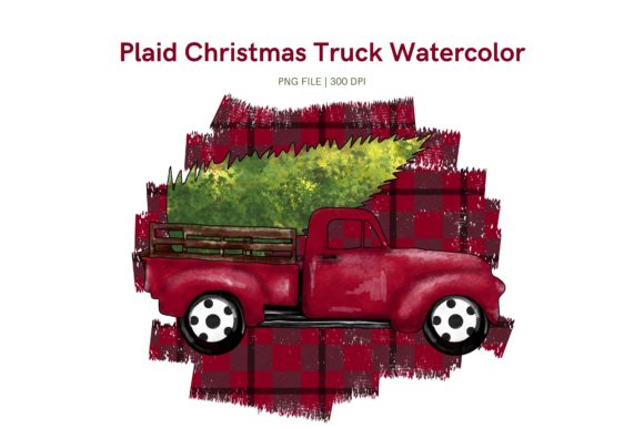 Plaid Christmas Truck Watercolor
