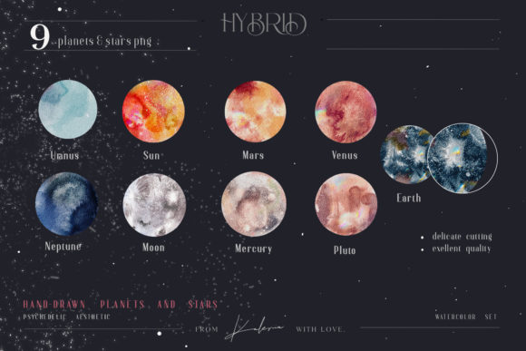 Solar System Planets, Watercolor Set Illustrations