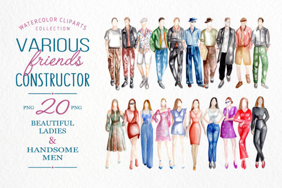 Various Watercolor Friends Constructor
