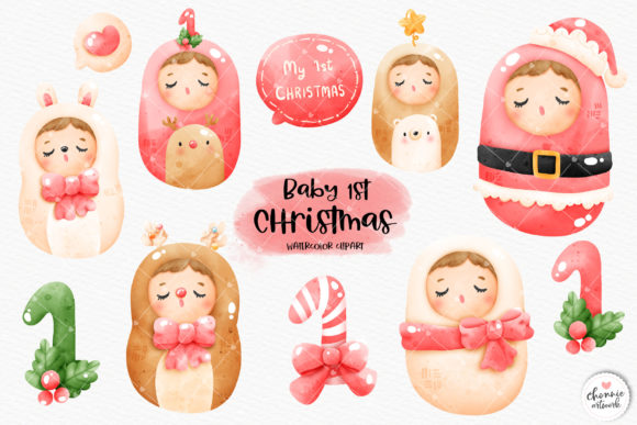 Watercolor Baby First Christmas Clipart
