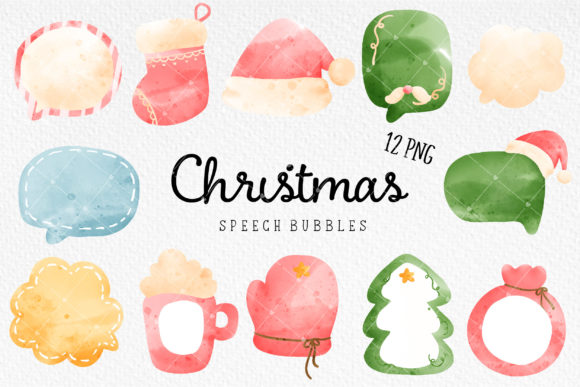 Watercolor Christmas Speech Bubble Illustrations