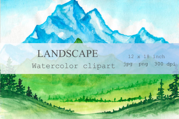 Watercolor Clipart Mountain Landscape Illustrations
