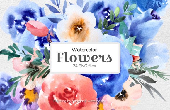 Watercolor Clipart Set of Flowers and Illustrations
