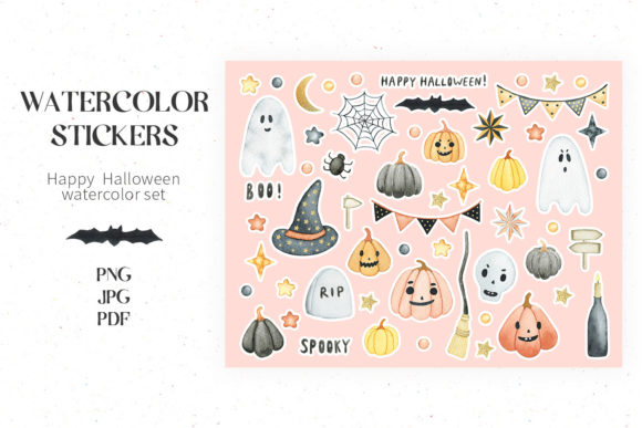 Watercolor Cute Happy Halloween Stickers