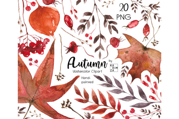 WATERCOLOR Fall Clipart, Fall Greenery Illustrations