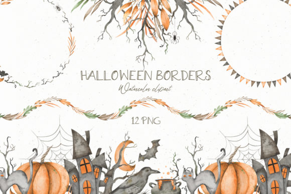 Watercolor Halloween Borders Clipart and Illustrations