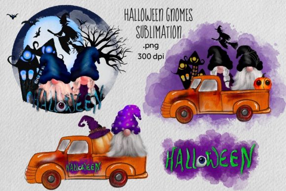 Watercolor Halloween Gnome Sublimation Illustrations