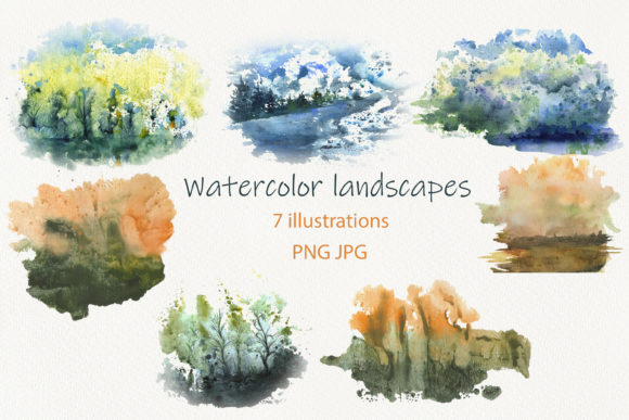 Watercolor Landscape. Printable Wall. Illustrations