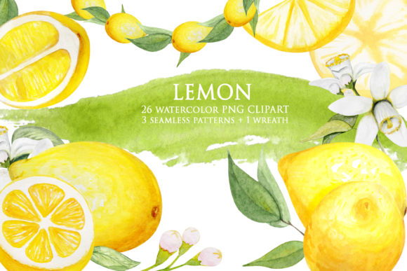Watercolor Lemon Clipart Set