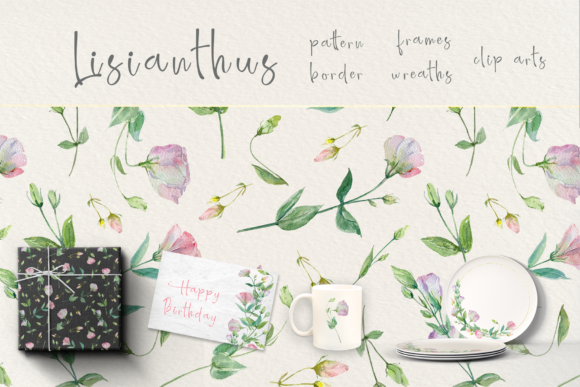 Watercolor Lisianthus Clip Art Set