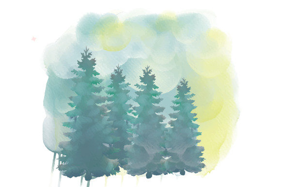 Watercolor Mountain Trees Illustrations