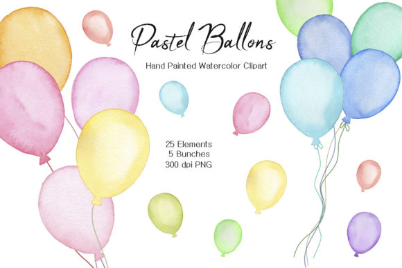Watercolor Pastel Balloons Clipart and Illustrations
