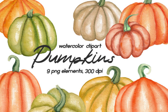 Watercolor Pumpkin Clipart Sublimation Illustrations
