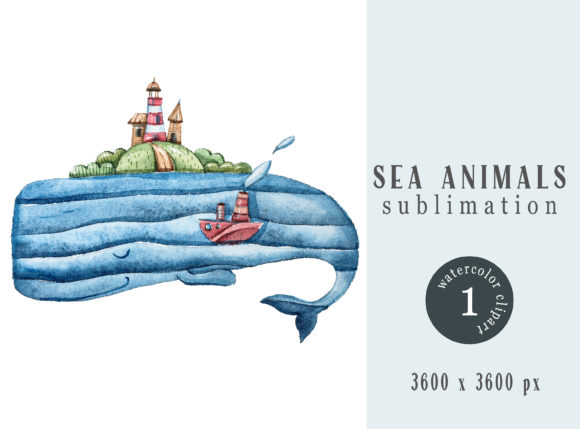Watercolor Sperm Whale Sublimation Illustrations