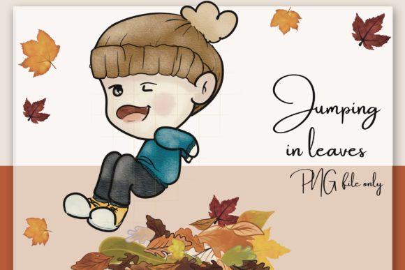 Watercolour Jumping in Leaves on Autumn Illustrations