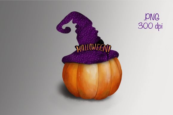 Watercolour Pumpkin Witch Sublimation Illustrations