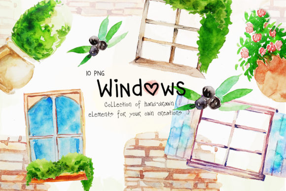 ZetzoX- Watercolor Window Tree Clipart and Illustrations